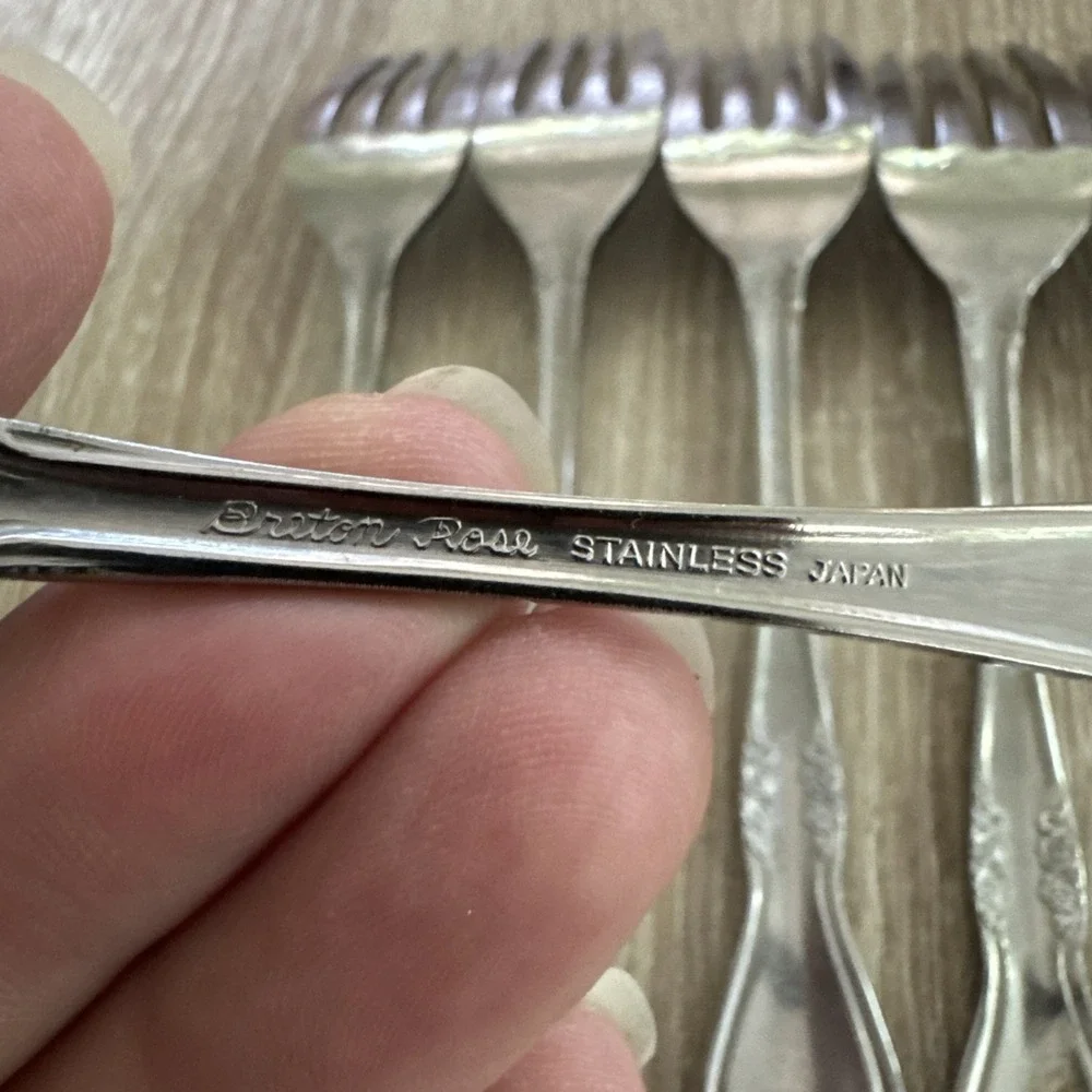 Set of 6 Vintage Breton Rose Stainless Steel Salad Forks Made in Japan